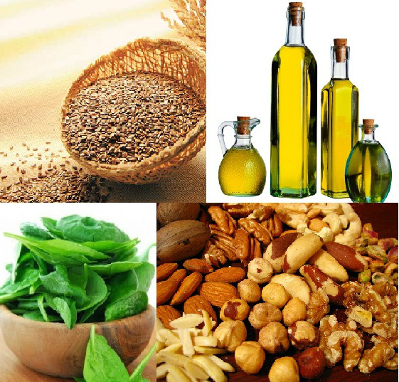 Semente de linhaça, óleos vegetais (azeite e canola), vegetais de folhas verdes escuras e castanhas e nozes são fontes alternativas de Ômega-3.