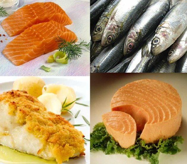 Peixes como cavala, atum, salmão, arenque, sardinha, bacalhau são ricos em Ômega-3.